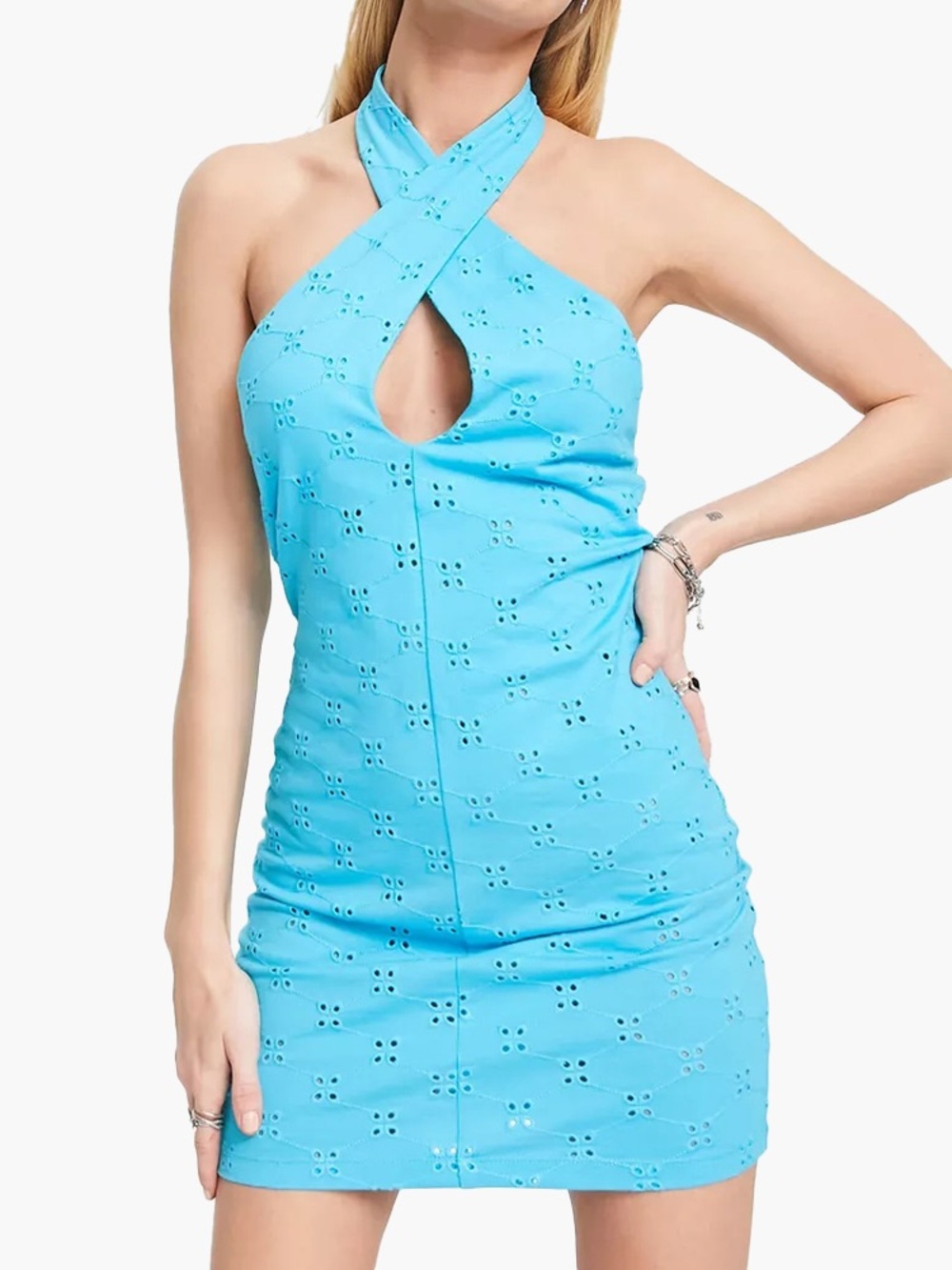 ASOS Blue Broderie Cross Front Backless Mini Dress NWT Size 2